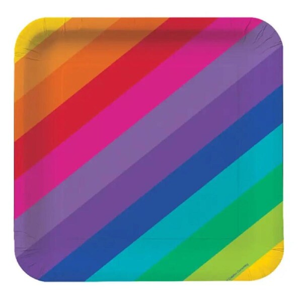 Rainbow Square Dinner Paper Plates 23cm 8pk