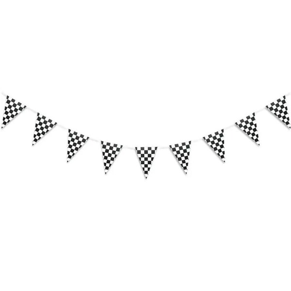 Black & White Checkered Paper Flag Pennant Bunting 2.2m