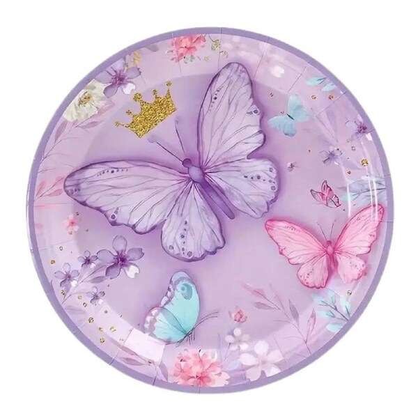 Large Purple Butterfly Paper Plates 23cm 8pk