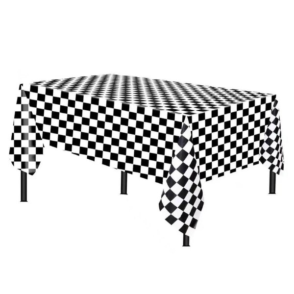 Black & White Check Plastic Table Cover 274cm