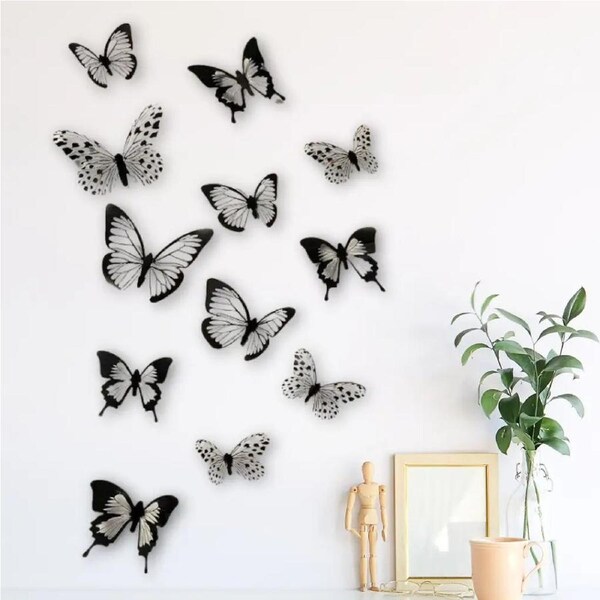 3D Black & White Butterfly Stickers 18pk
