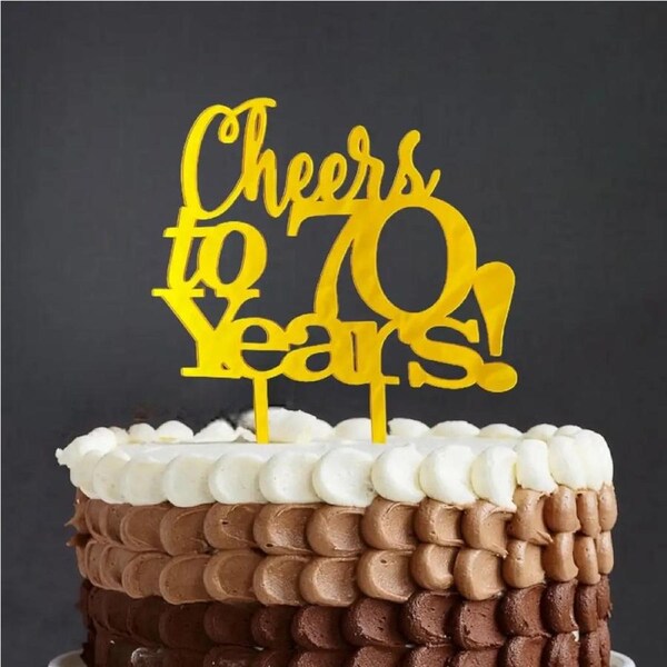 Acrylic Gold 'Cheers to 70 Years!' Birthday Cake Topper