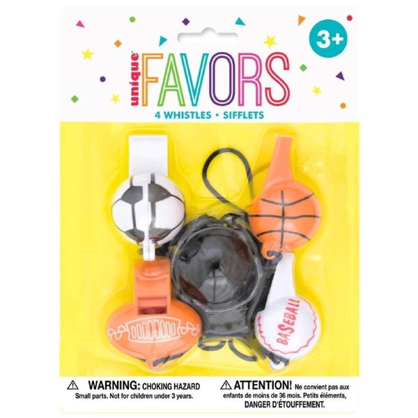 Sport Ball Whistles Party Favours 4pk