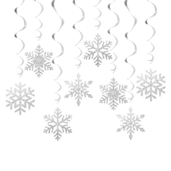 Silver Glitter Snowflake Hanging Spiral Swirls 8pk