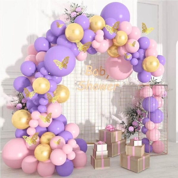 Pastel Purple, Pink & Gold Butterfly Balloon Garland DIY Kit 125pk