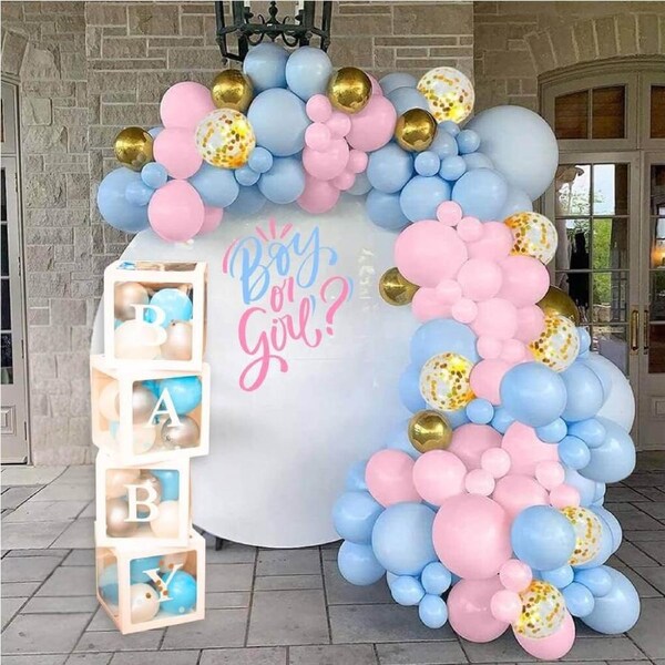 Pastel Blue Pink Gender Reveal Balloon Garland DIY Kit 90pk
