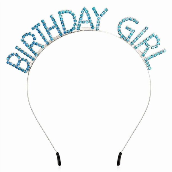 Blue Metal Rhinestone Birthday Girl Headband