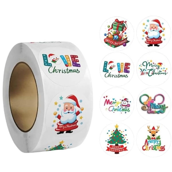 2.5cm Love Christmas Paper Round Stickers 50pk