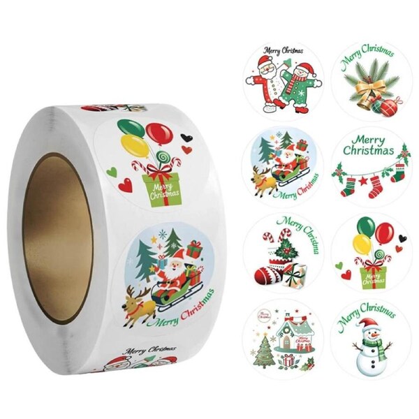 2.5cm Santa On Sleigh Paper Round Stickers 50pk