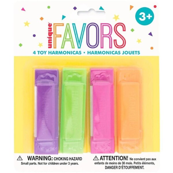 Neon Harmonicas Party Favours 4pk