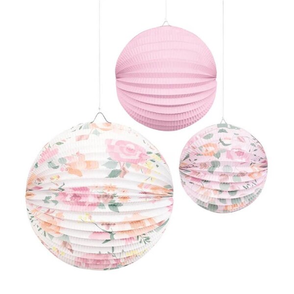 Pink Bloom Floral Accordion Paper Lanterns 3pk