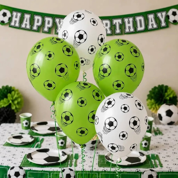 12inch Pearl Lime Green & White Soccer Ball Balloons 5pk