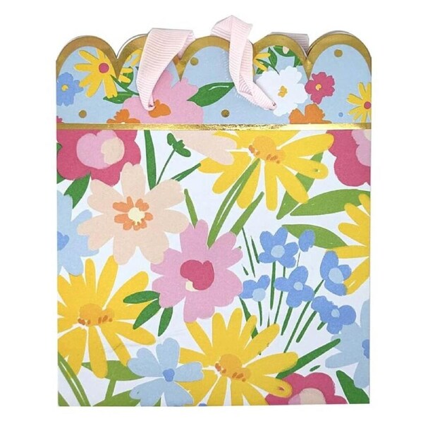 Scalloped Edge Spring Floral Favour Bags w/ Ribbon Handles 3pk
