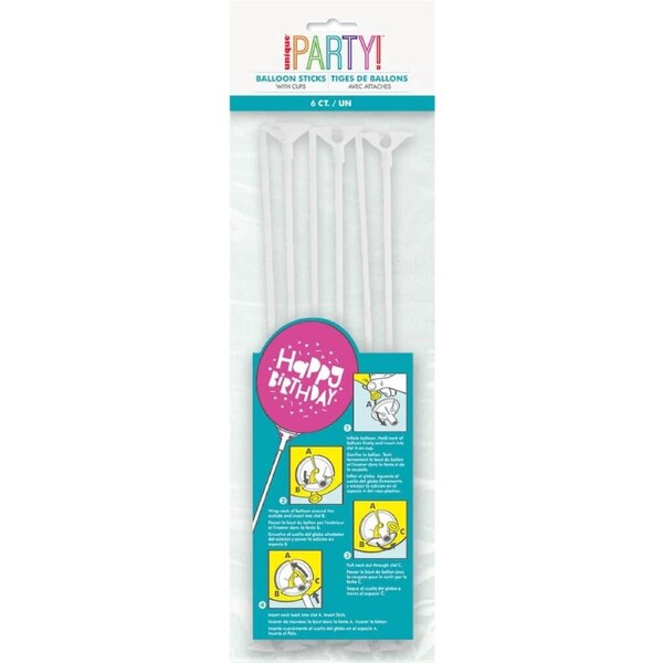 White Balloon Sticks and Cups 6pk