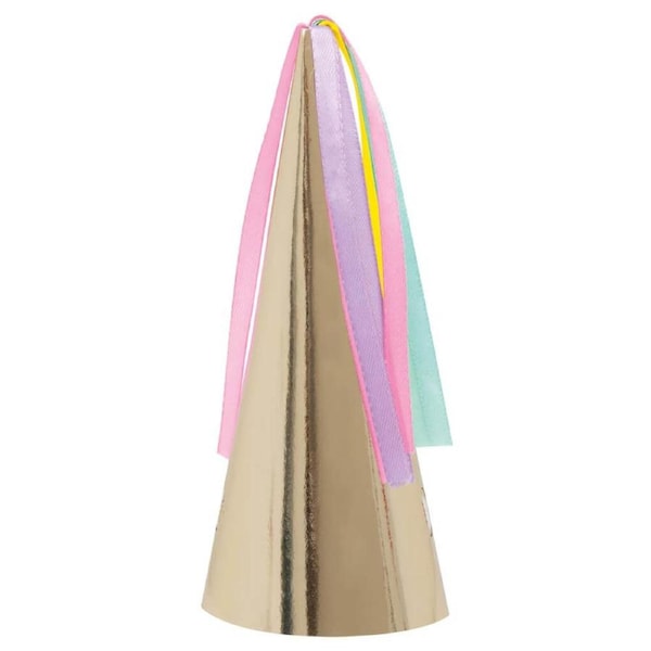 Gold Unicorn Party Hats with Pastel Tassels 8pk