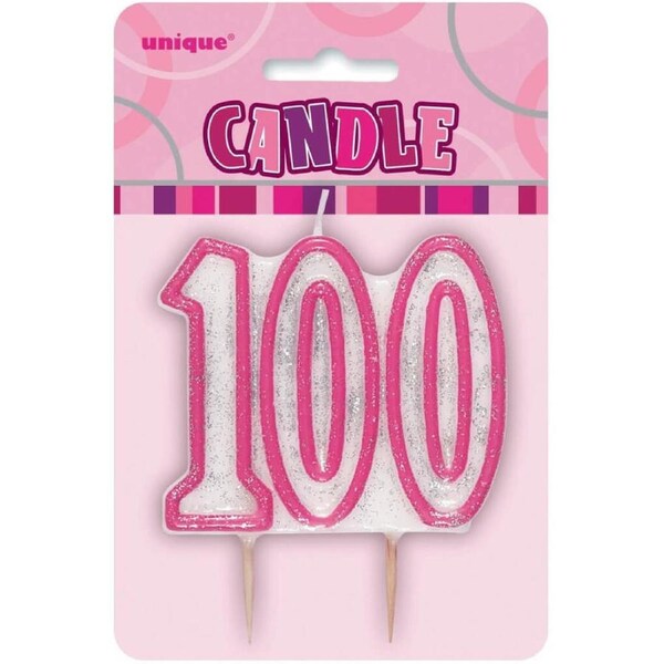 Glitz Pink Numeral Birthday Candle - Age 100