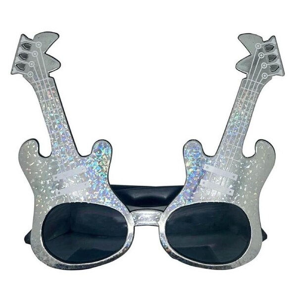Silver Guitar Shaped Plastic Novelty Glasses