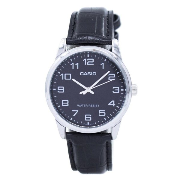 Casio Analog Quartz MTP-V001L-1BUDF Mens Watch Leather Strap Black Dial 30M