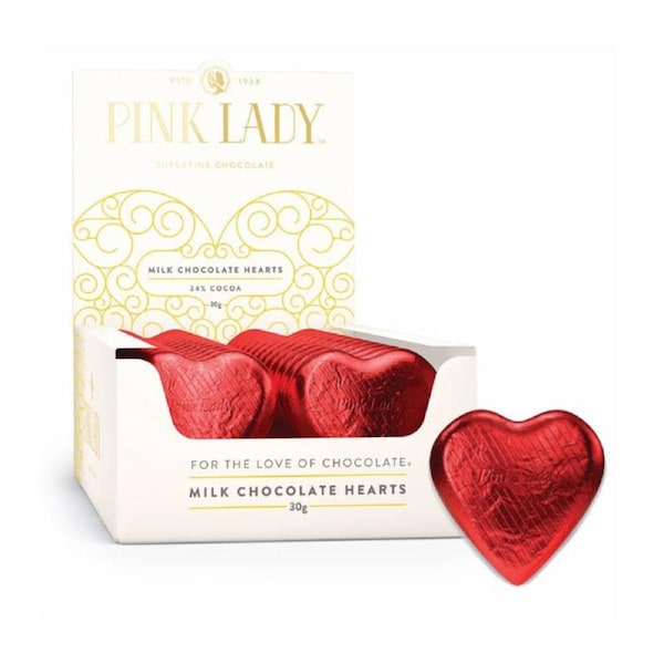 Red 30g Premium Milk Chocolate Pink Lady Foil Heart