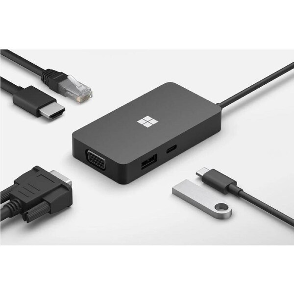 Microsoft USB-C Travel Hub (Black) - Gigabit Ethernet, VGA, HDMI 2.0 4K @ 60Hz - USB-C / USB-A