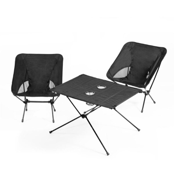 3-Piece Black Camping Chair & Table Set - Lightweight, Heavy-Duty, Easy Setup