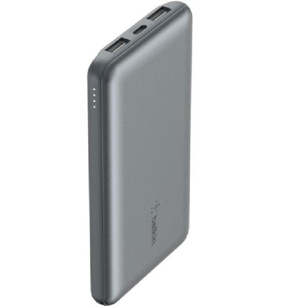 Belkin BoostCharge Power Bank 10K (3 Port) - Space Grey (BPB011btGY),2xUSB-A (12W),1xUSB-C (15W),USB-C to USB-A Cable,15W Total Power,2 Years Warranty BPB011btGY