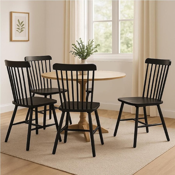 1 Set of 4 Levede Windsor Dining Chairs - Black