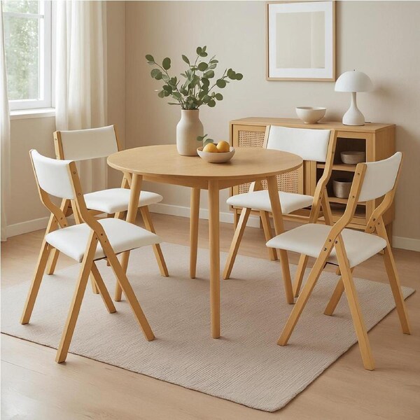 1 Set of 4 Levede Vintage Foldable Dining Chairs - Beige