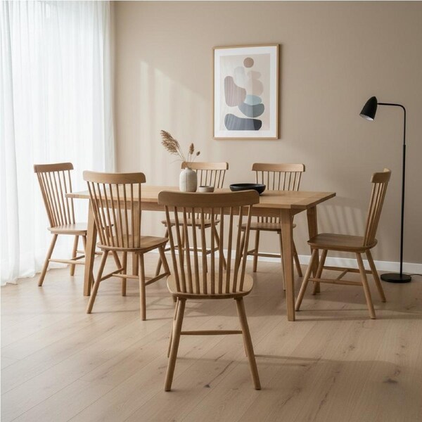 1 Set of 6 Levede Windsor Dining Chairs - Oak