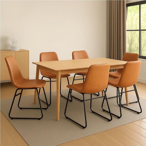 1 Set of 6 Levede PU Leather Padded Dining Chairs Brown