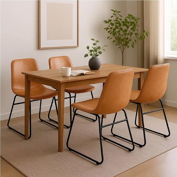 1 Set of 4 Levede PU Leather Padded Dining Chairs Brown