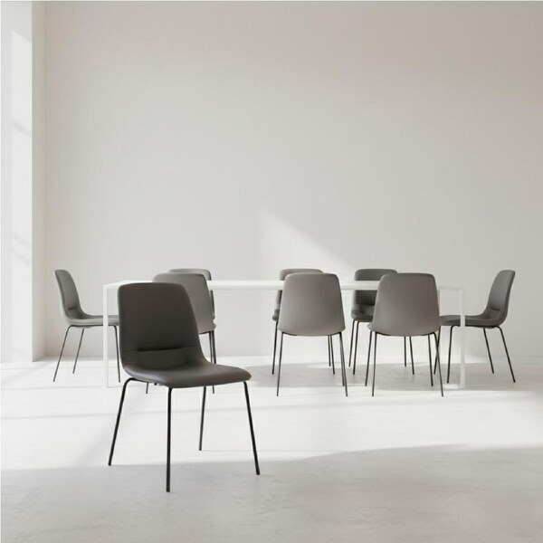 1 Set of 8 Levede PU Leather Stackable Dining Chairs - Grey