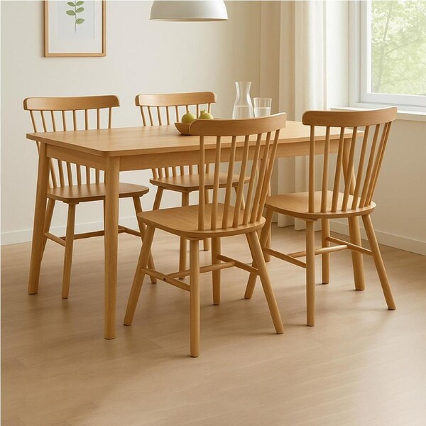 1 Set of 4 Levede Windsor Dining Chairs - Oak