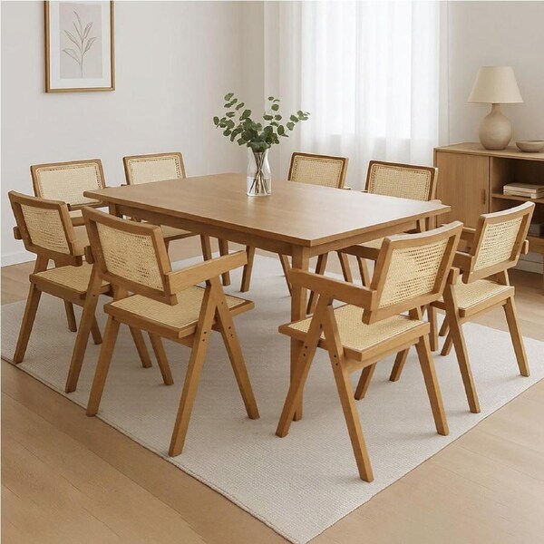 1 Set of 8 Levede Wicker Dining Chair Rattan Rubberwood - Natural