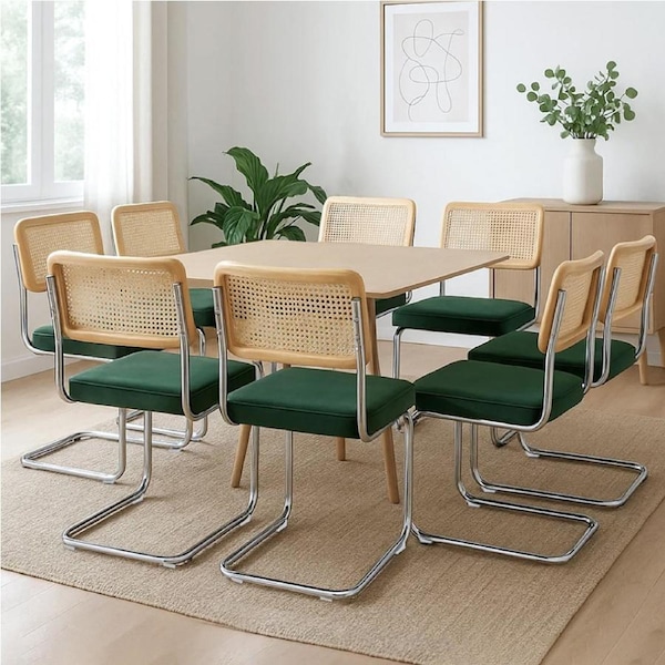1 Set of 8 Levede Cesca Replica Cantilever Dining Chairs Green