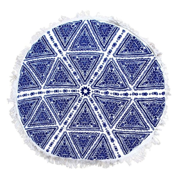 Zulu Mandala Round Beach Towel 150cm Cotton Fringe Boho Style Large Bath Towel