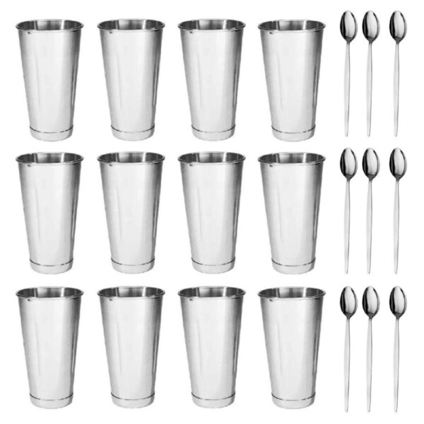 Trenton Stainless Steel Milkshake Cups 887ml and Soda Spoons Set of 12