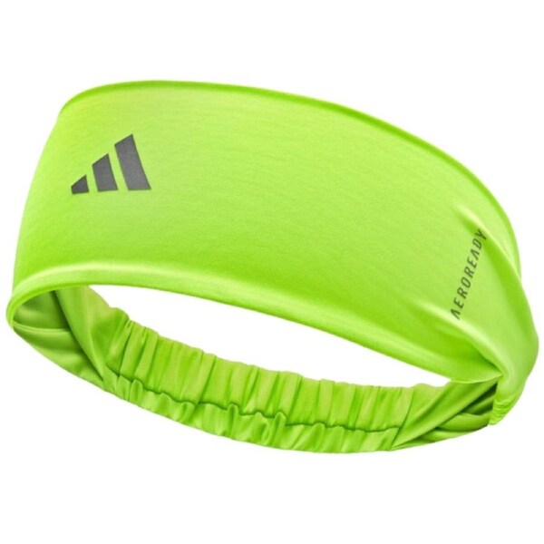 Adidas Sports Hairband Headband Wide Fit Aeroready Reflective Logo One Size in Lucid Lemon