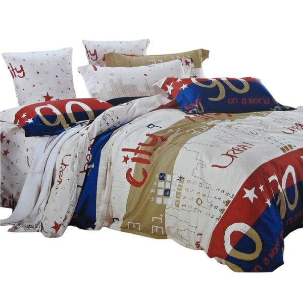 Urban City Single Cotton Quilt Cover Set 310TC Kids Bedding Blue Red Bedding