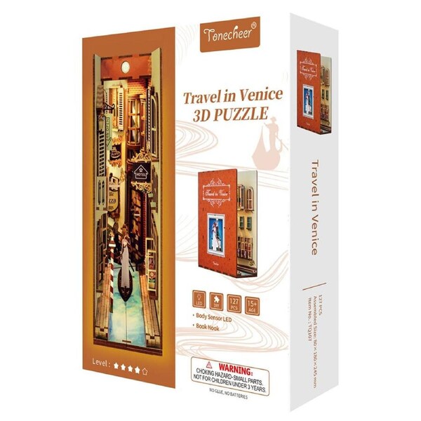 127pc Tonecheer Travel In Venice 3D Puzzle 24.5cm DIY Book Nook Kit 15y+