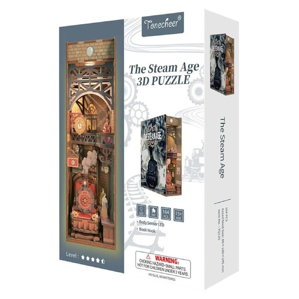 164pc Tonecheer Steam Age 3D Puzzle 24.5cm DIY Dollhouse Book Nook Kit 15y+