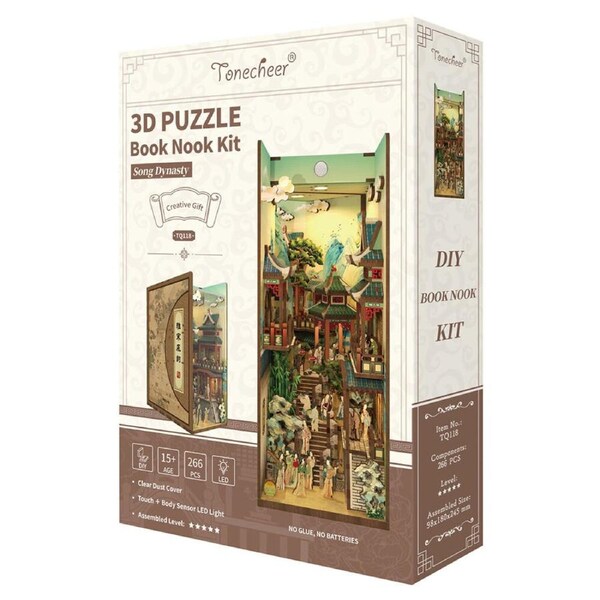 266pc Tonecheer Song Dynasty 3D Puzzle 245mm DIY Dollhouse Book Nook Kit 15y+