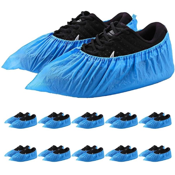20 Pack Safetyware CPE Anti-Skid Waterproof Disposable Boot Shoe Covers Protector Overshoes Bulk Non Slip Rain Medical Laboratory Cleanroom SC04-BLU