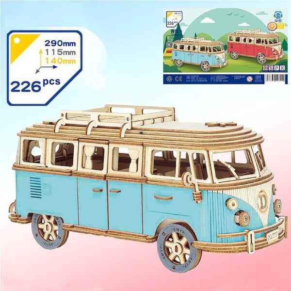 Camper Van - Blue 3D Wooden Puzzle DIY Model Kit