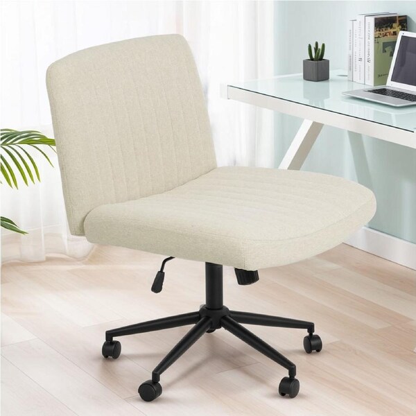 Advwin Armless Cross-Legged Chair Ergonomic Swivel Office Chair Vanity Desk Chair Computer Lounge Chair, Beige