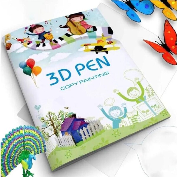 3D Printing Drawing Book Colorful 40 Patterns Thick Paper Template with a Clear Plate Painting Graffiti Template for 3D Pen Kids DIY Gift