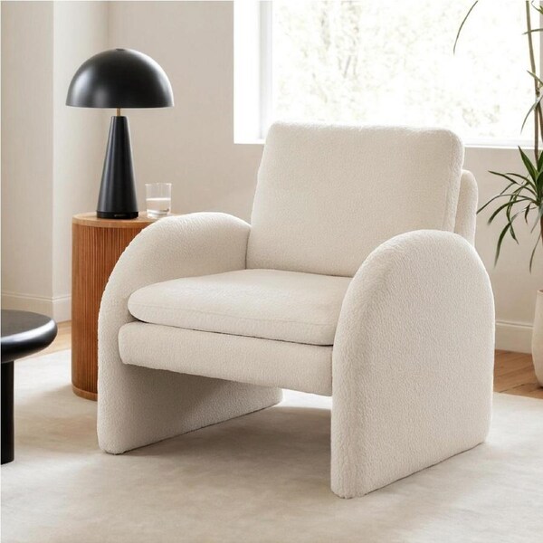 1x Artiss Armchair Accent Chair Curved Boucle White