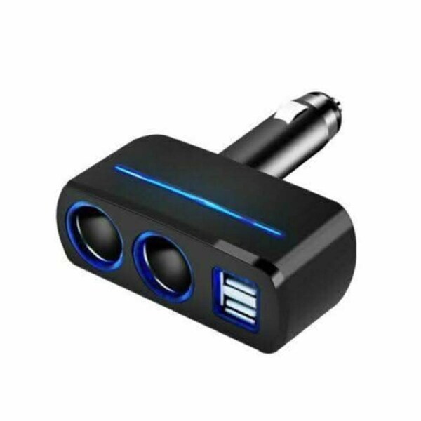 Car Cigarette Lighter Splitter Adapter - Dual 12V Sockets + 2 USB Ports with LED & Fast Charge