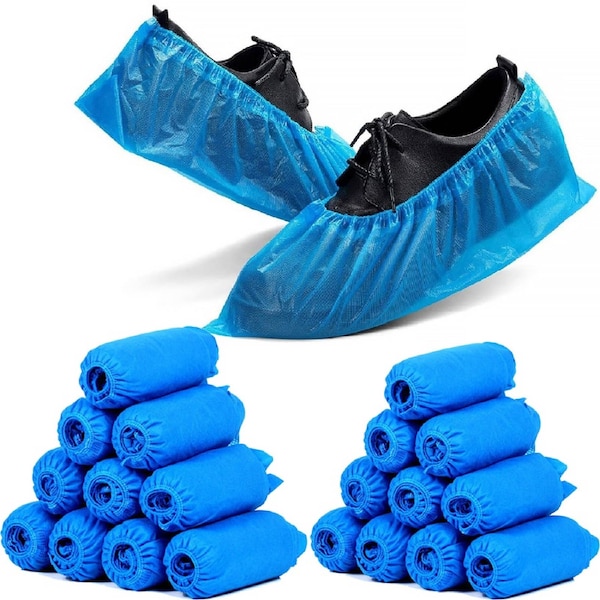 300 Pack Safetyware CPE Anti-Skid Waterproof Disposable Boot Shoe Covers Protector Overshoes Bulk Non Slip Rain Medical Laboratory Cleanroom SC04-BLU