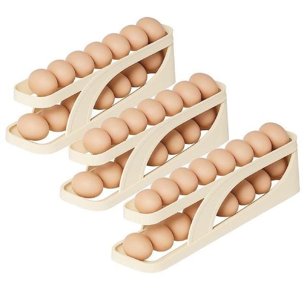 3 pack 2-Tier Automatic Scrolling Egg Rack Holder Storage Box Container Refrigerator Egg Dispenser